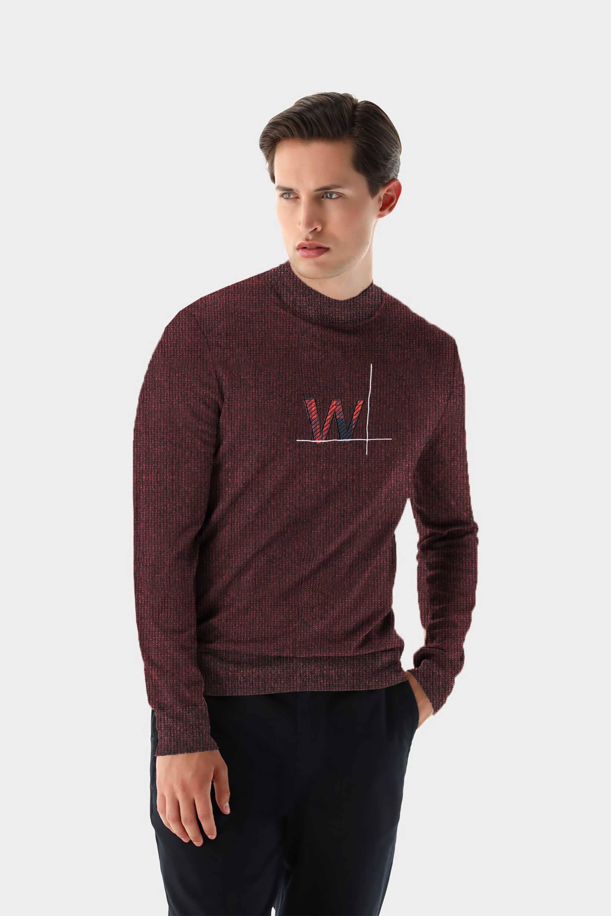 Men's W Embroidered Design Mock Neck Sweater – Elo