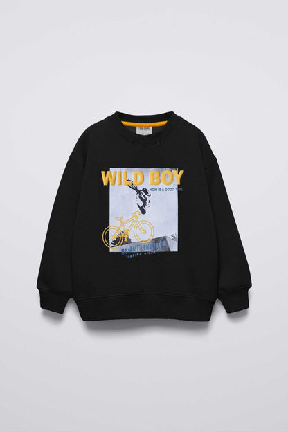 Tiny Teen Girls Wild Boy Printed Fleece Sweat Shirt Kid's Sweat Shirt Salman Rahim Black 6-9 Months 