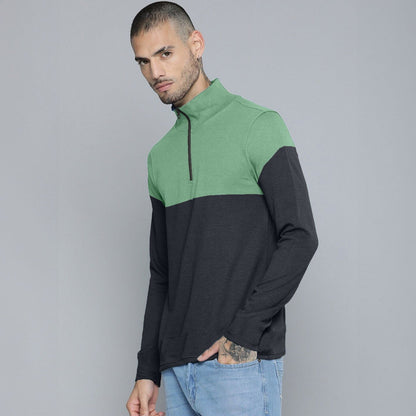 Max 21 Men's Contrast Design Quarter Zipper Fleece Sweat Shirt Men's Sweat Shirt SZK Navy & Green S 