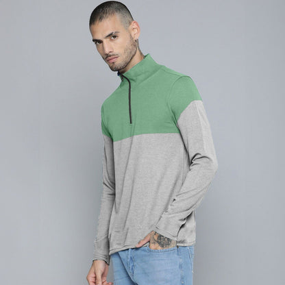 Max 21 Men's Contrast Design Quarter Zipper Fleece Sweat Shirt Men's Sweat Shirt SZK Teal & Grey S 