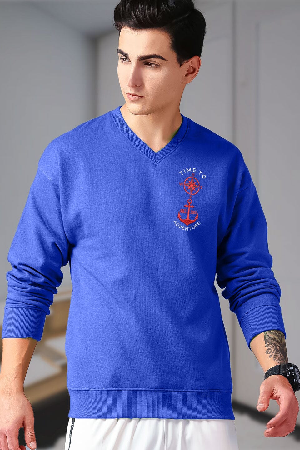 Polo Republica Men's Time To Adventure Embroidered V-Neck Sweat Shirt Men's Sweat Shirt Polo Republica 