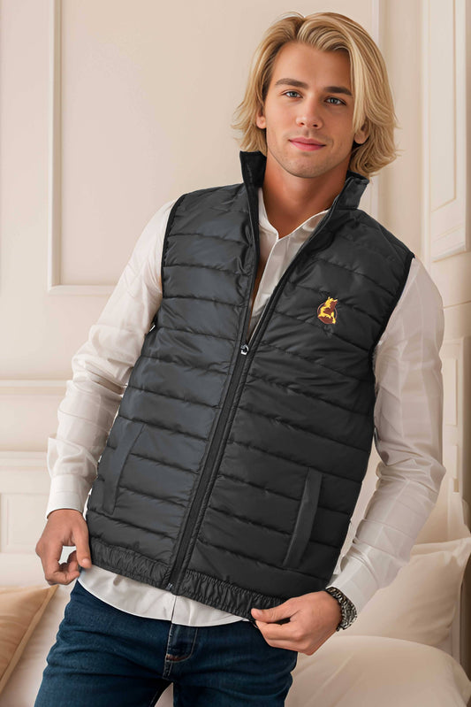 Burnt Soul Men's Wolf Embroidered Body Warmer Puffer Gilet Men's Gilet IBT 