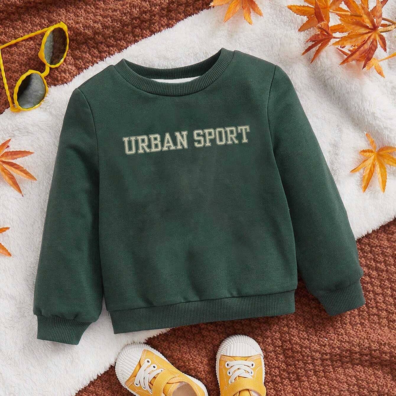 Urban Sports Boy's Printed Superior Sweat Shirt Boy's Sweat Shirt LFS Bottle Green 3-4 Years 