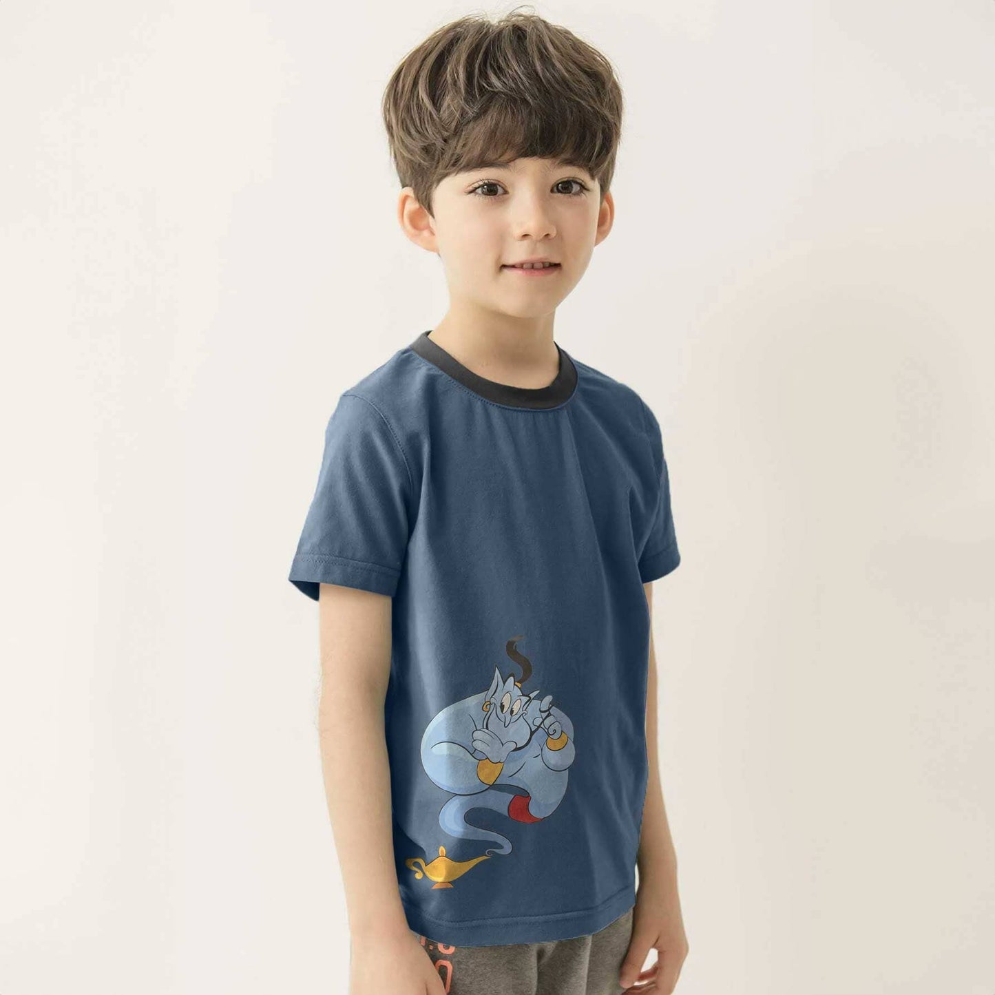 Polo Republica Kid's Genie Printed Contrast Neck Tee Shirt Kid's Tee Shirt Polo Republica Steel Blue 3-4 Years 