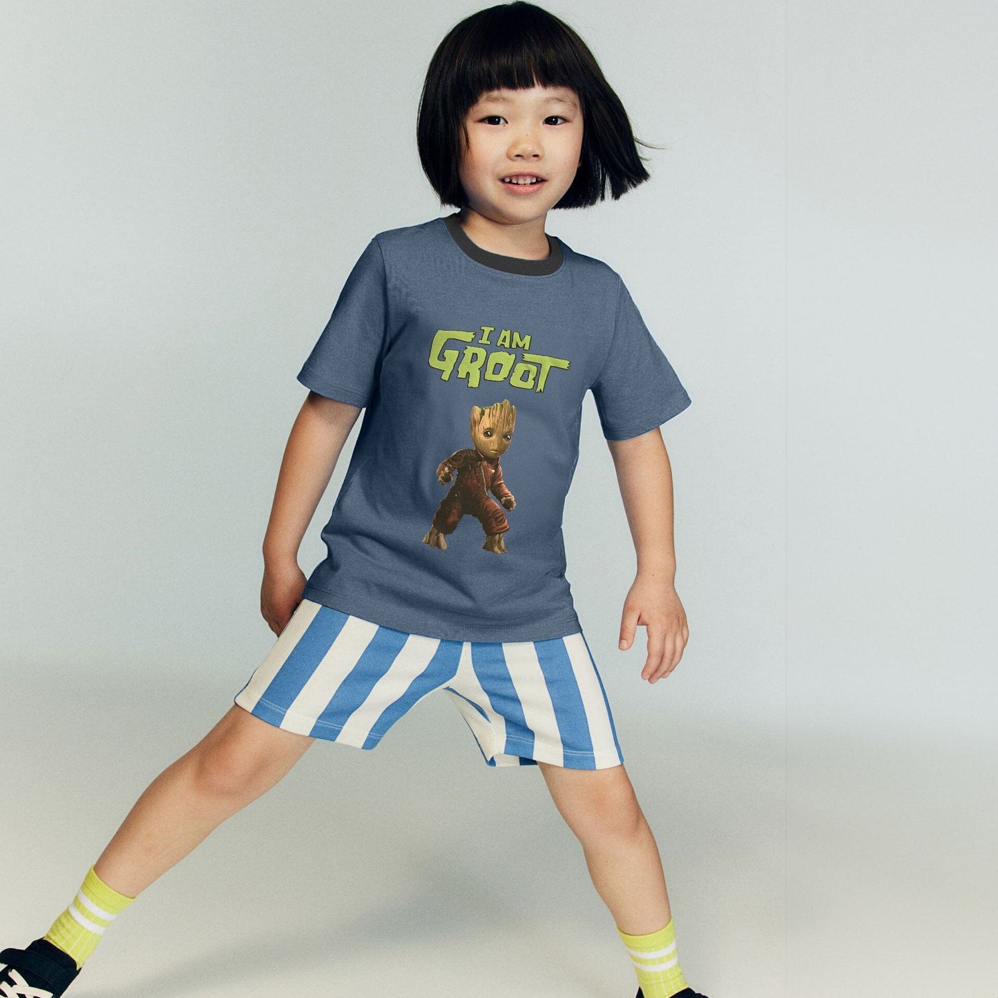 Polo Republica Kid's Superhero I Am Groot Printed Tee Shirt Kid's Tee Shirt Polo Republica Steel Blue 3-4 Years 