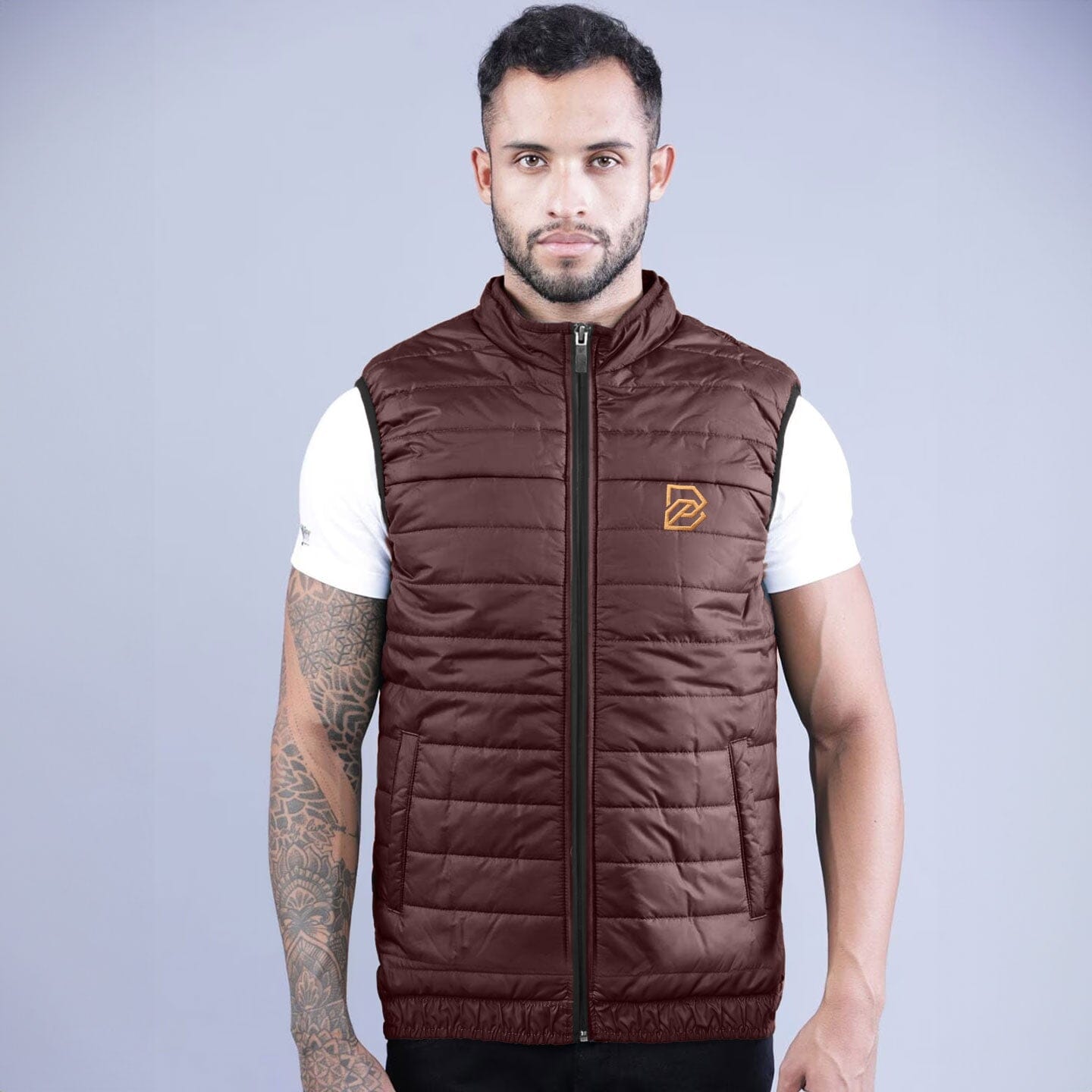 Burnt Soul Men's B Embroidered Body Warmer Puffer Gilet Men's Gilet IBT Maroon S 