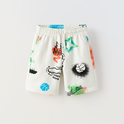 Boy's Marseille Printed Terry Shorts Kid's Shorts Yasir Bin Asad White 6 Years 