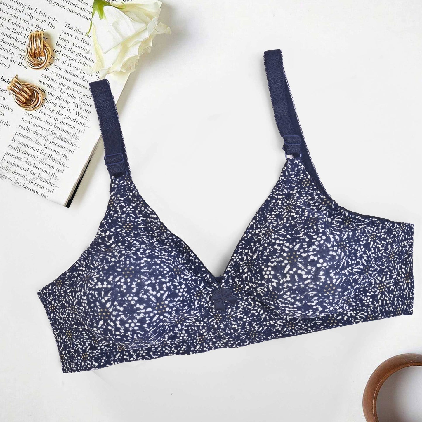 Saha Women's Dots Printed Soft Stretched Bra Women's Lingerie SRL Navy 30 