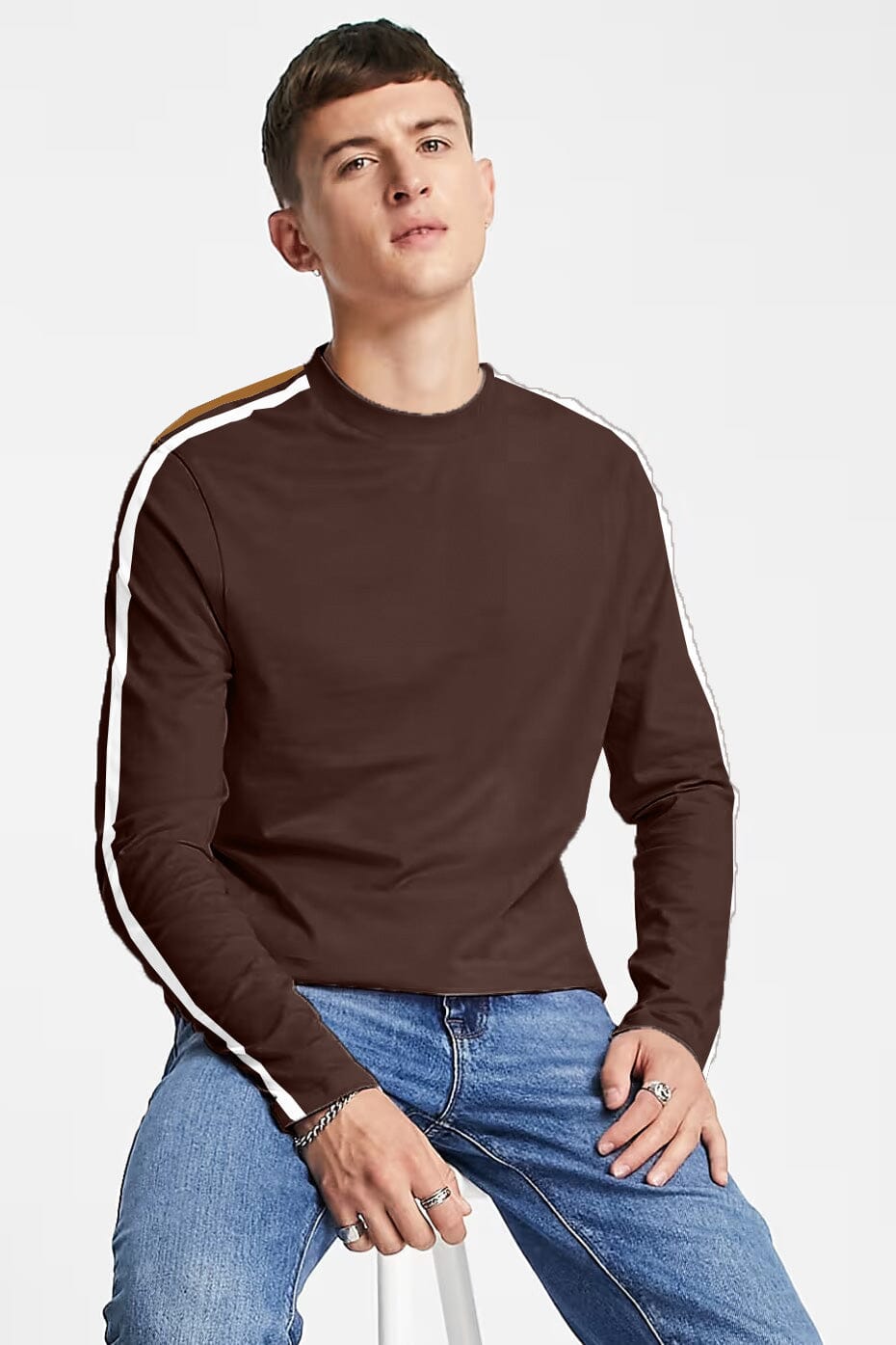 Men's Striped Style Long Sleeve Minor Fault Tee Shirt