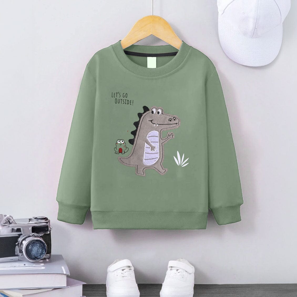 Kid's Applique Crocodile Fleece Sweat Shirt