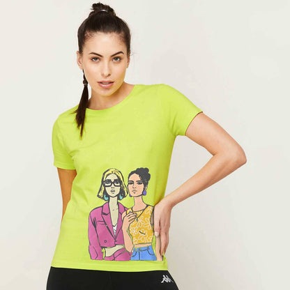 East West Women's Model Girls Printed Short Sleeve Tee Shirt Women's Tee Shirt East West Lime XS 