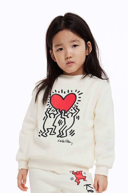 HM Kid's Heart Printed Terry Sweat Shirt Kid's Sweat Shirt SNR 