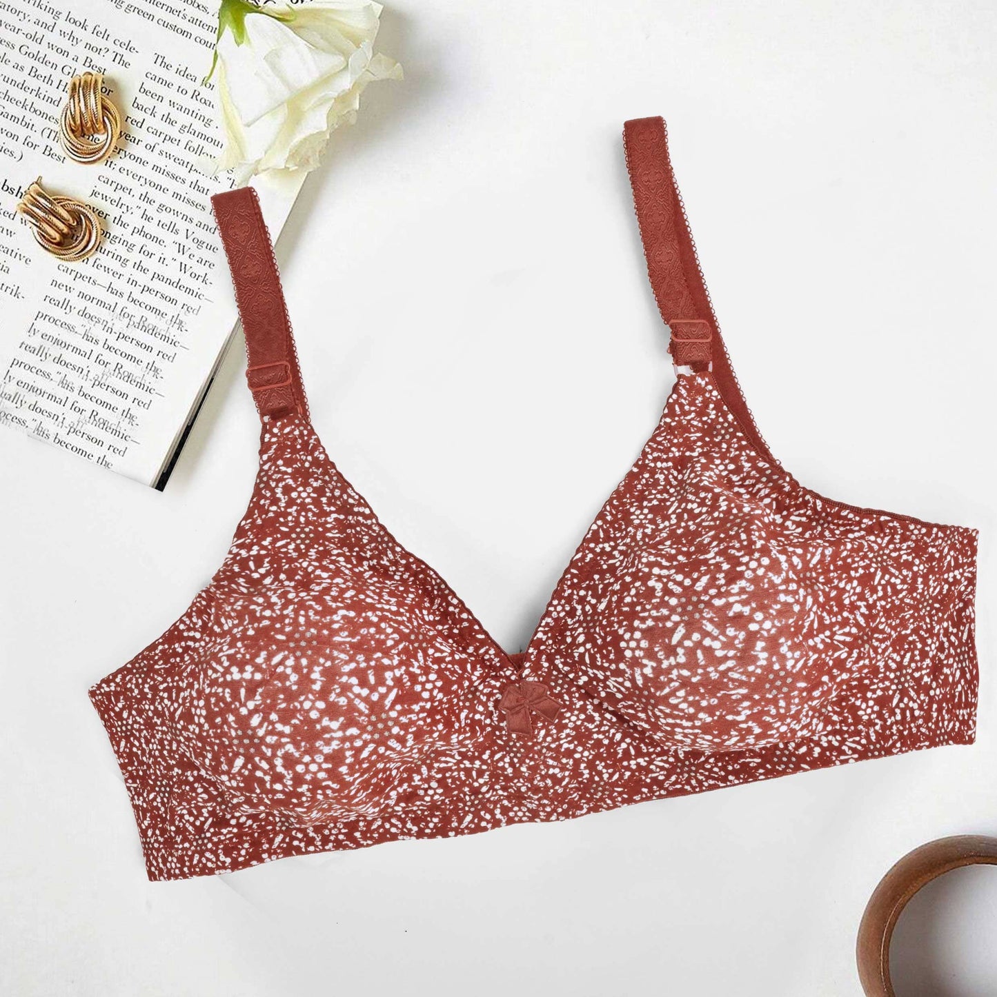 Saha Women's Dots Printed Soft Stretched Bra Women's Lingerie SRL Maroon 30 