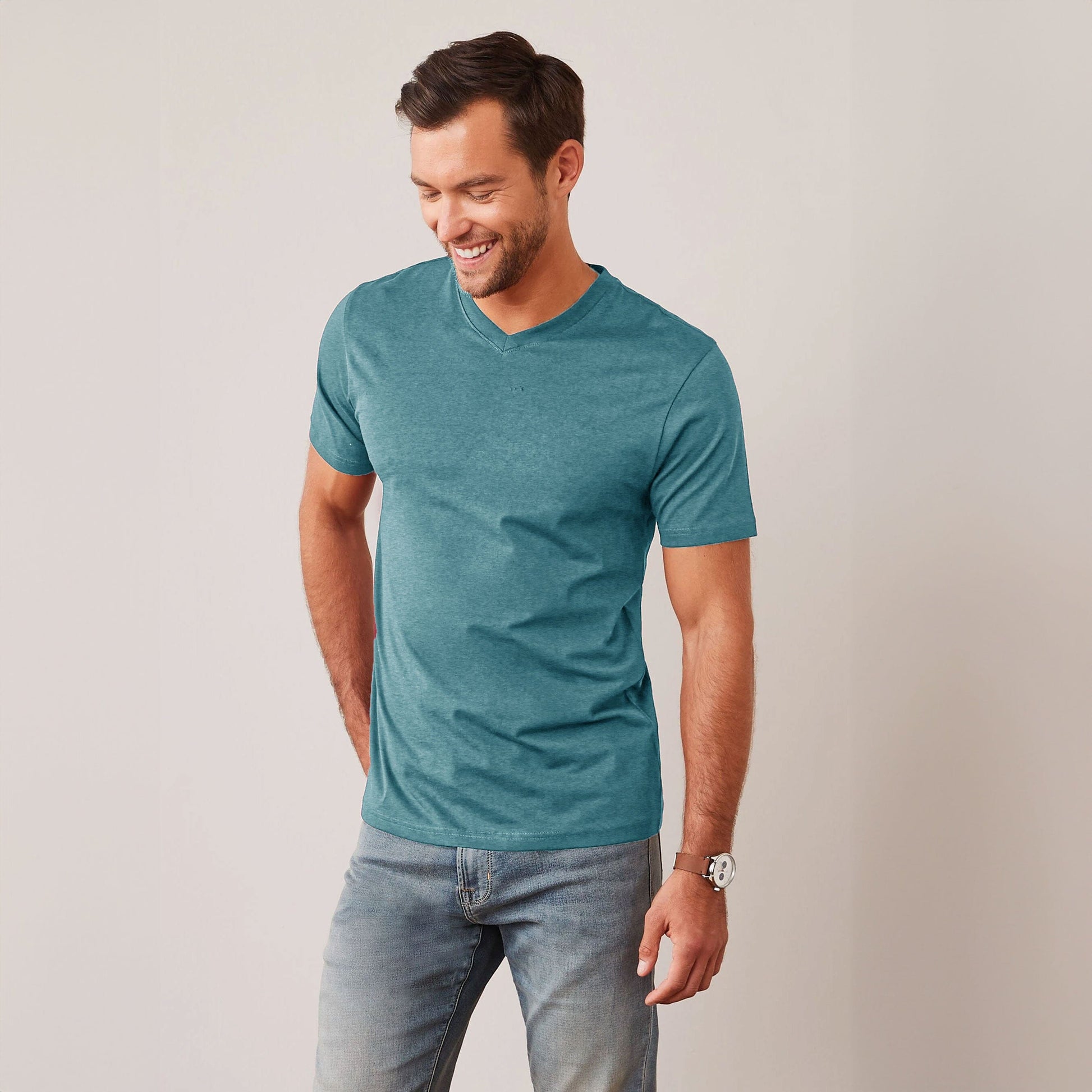 Beverly Hills Men's V Neck Tee Shirt Men's Tee Shirt HAS Apparel Aqua Blue S 