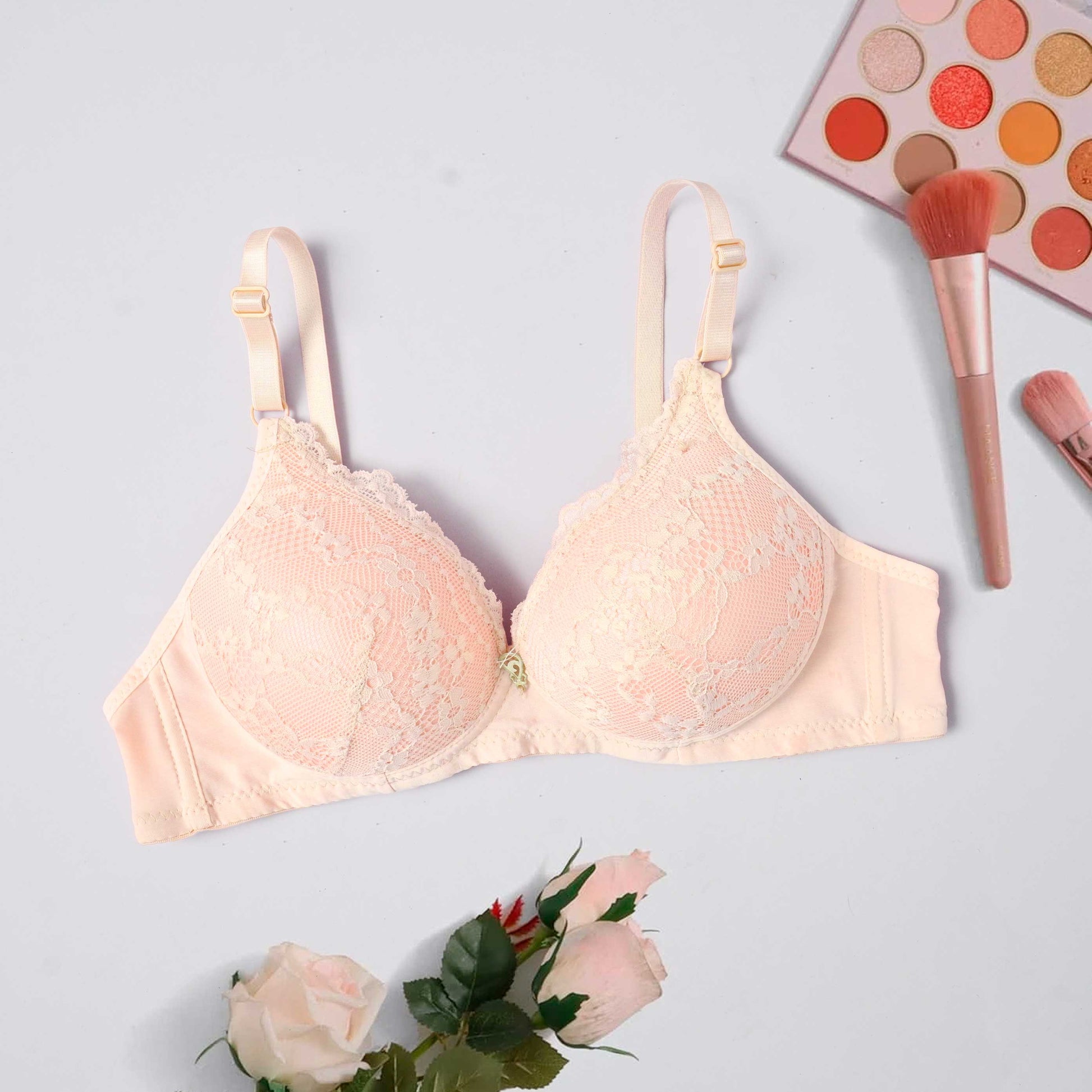 Shuweiqi women's Floral Lace Push Up Foam Padded Bra Women's Lingerie RAM Peach 30 