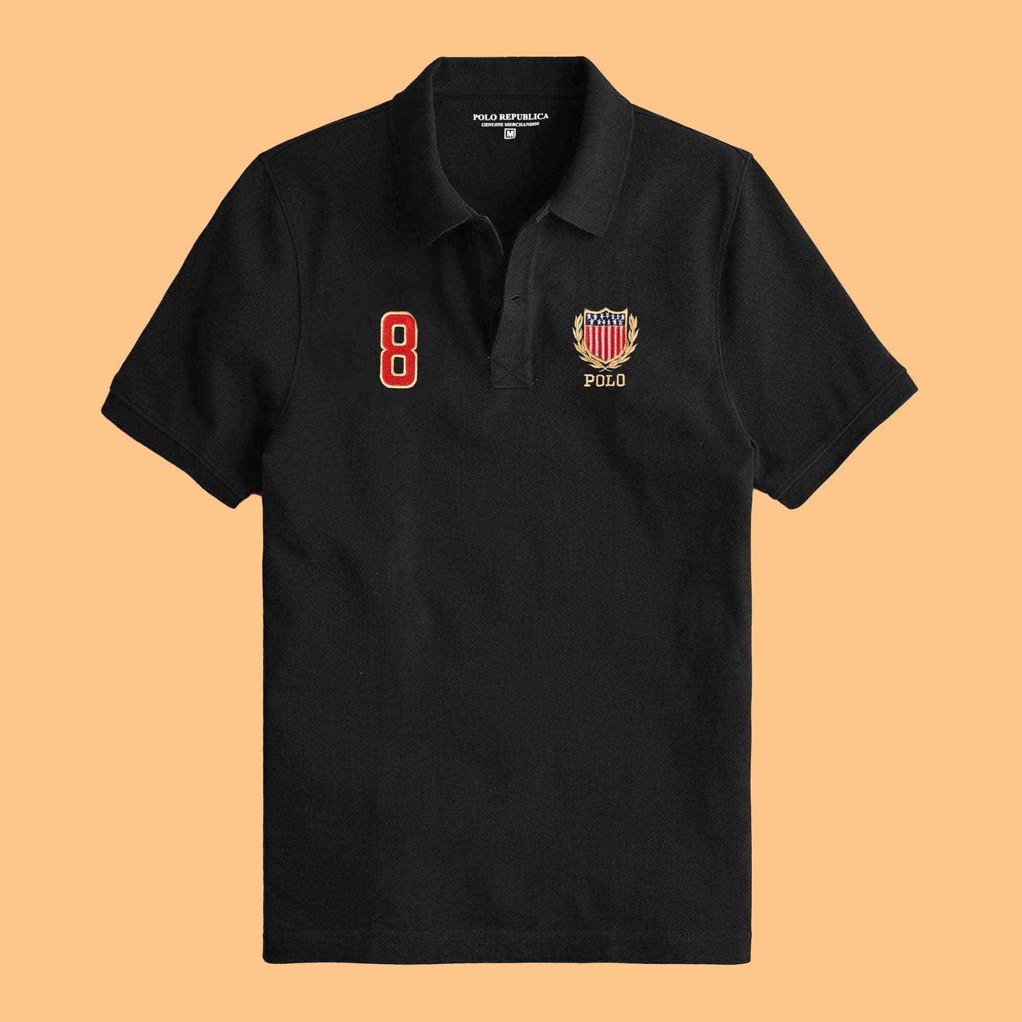 Polo Republica Men's USA Crest & 8 Embroidered Short Sleeve Polo Shirt Men's Polo Shirt Polo Republica 