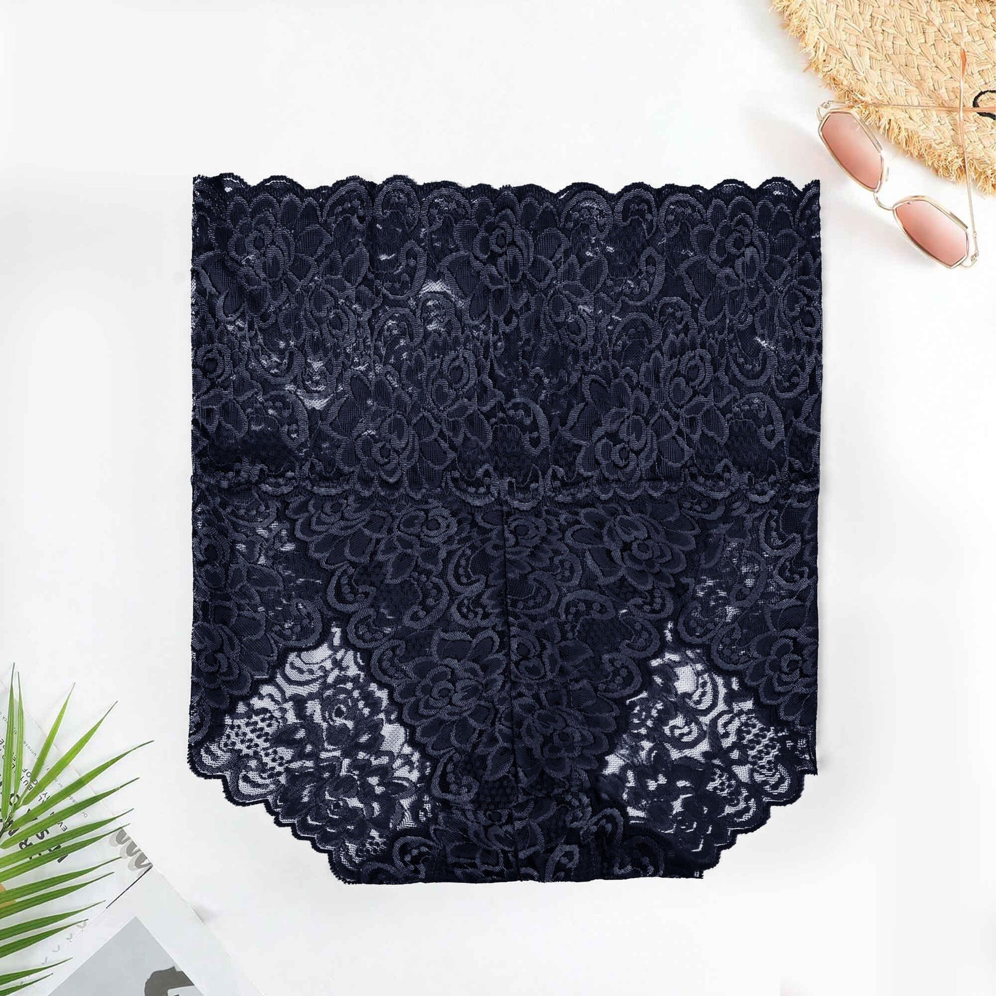 Women's High Waist Floral Lace Net Underwear Women's Lingerie SRL Navy M 