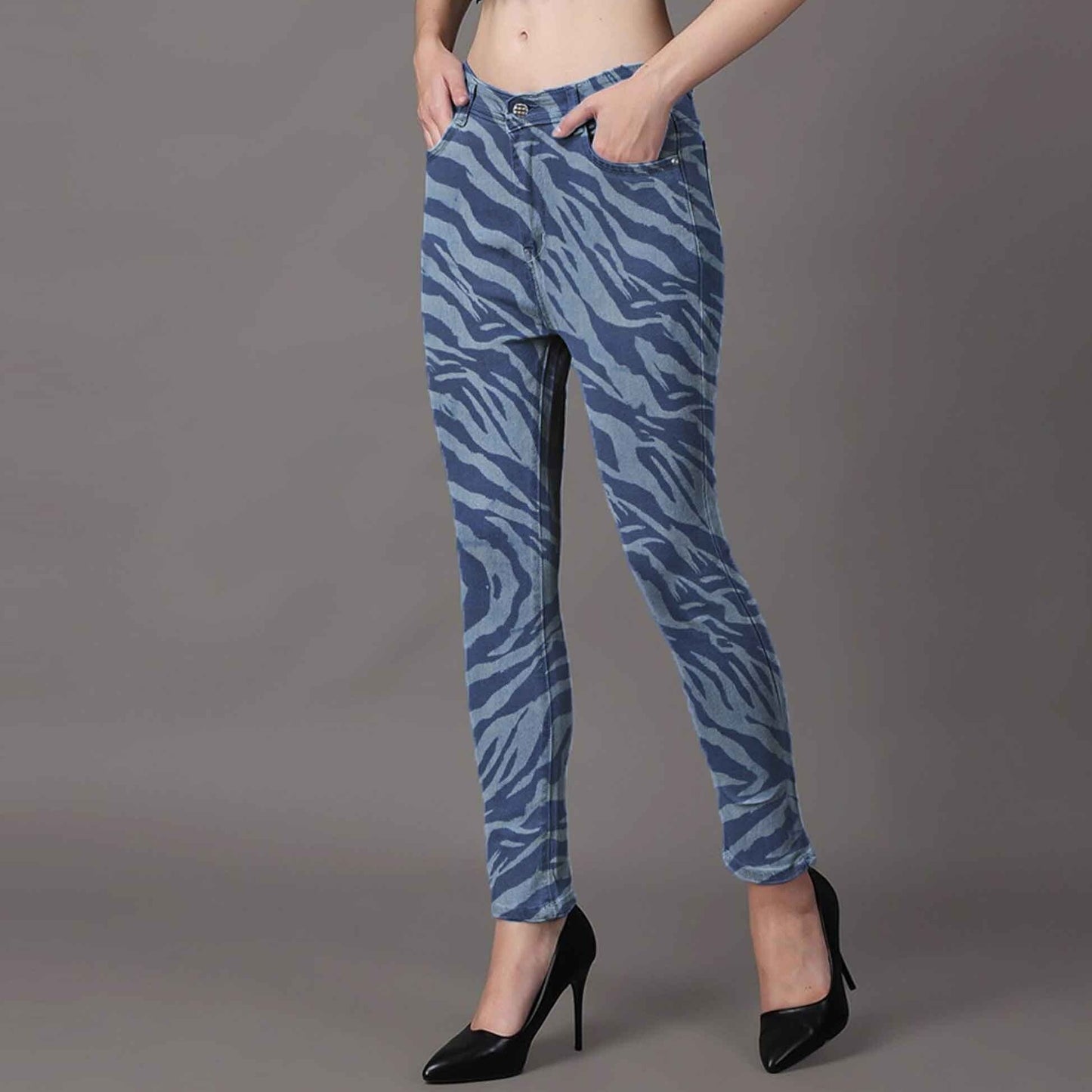 Nasty Gal Women's Zebra Printed Skinny Jeans Women's Denim HAS Apparel Blue 24 28