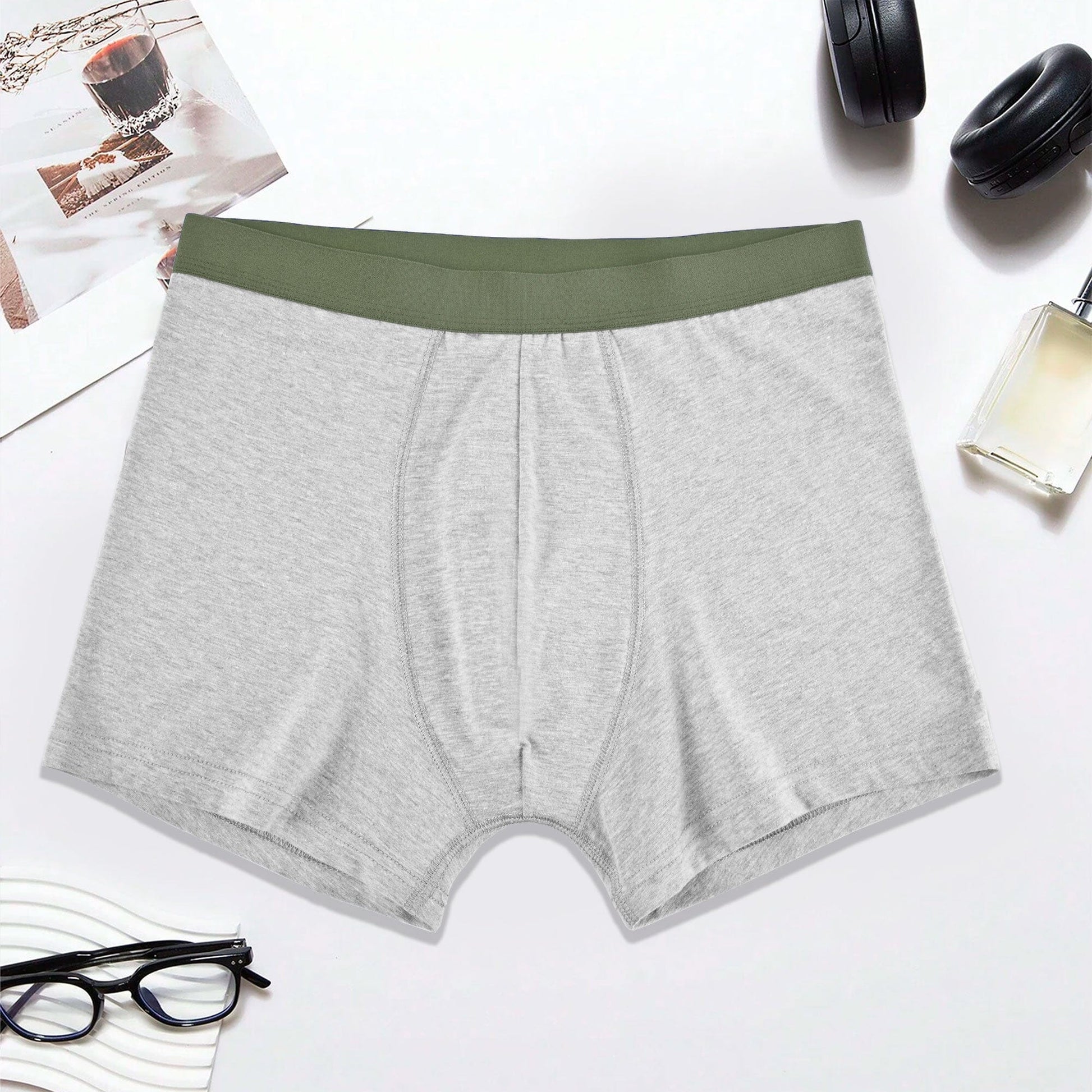 Eternity Men's Breathable Classic Boxer Brief Men's Underwear ETY Heather Grey & Olive S 