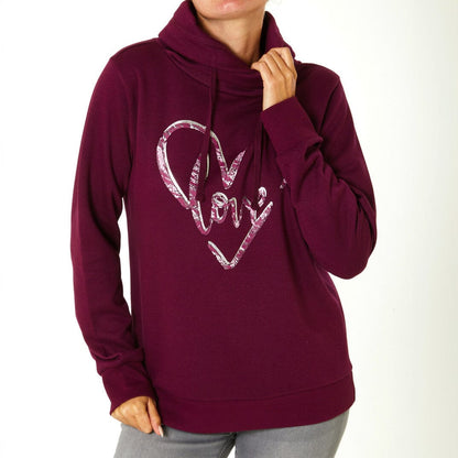 Janina Women's Shawl Collar Love Printed Sweatshirt Women's Sweat Shirt HAS Apparel Burgundy S 