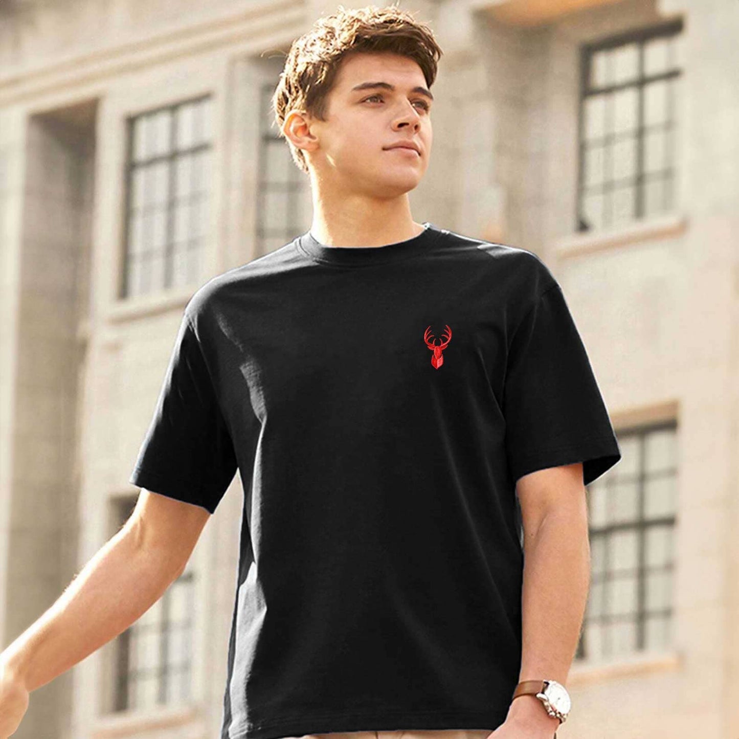 Polo Republica Men's Deer Embroidered Crew Neck Tee Shirt Men's Tee Shirt Polo Republica Black S 