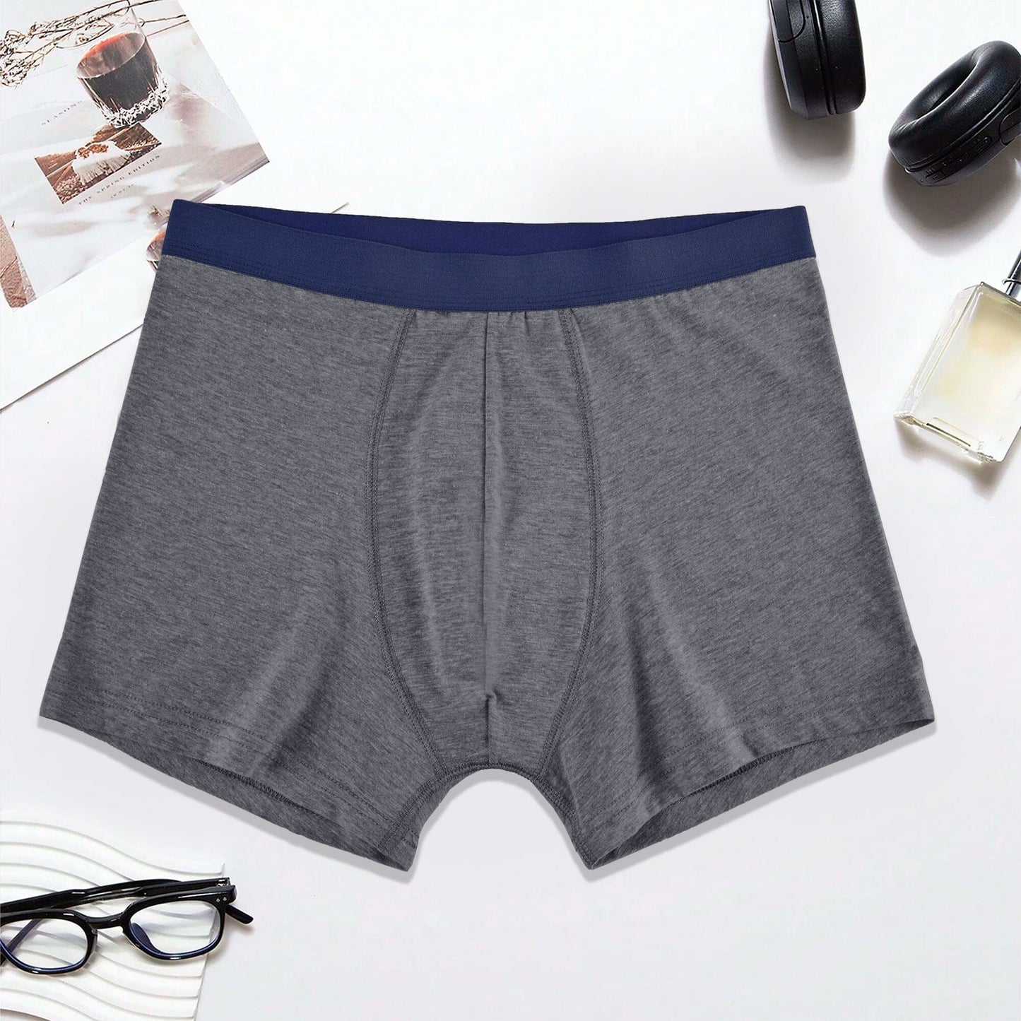 Eternity Men's Breathable Classic Boxer Brief Men's Underwear ETY Grey & Dark Navy S 