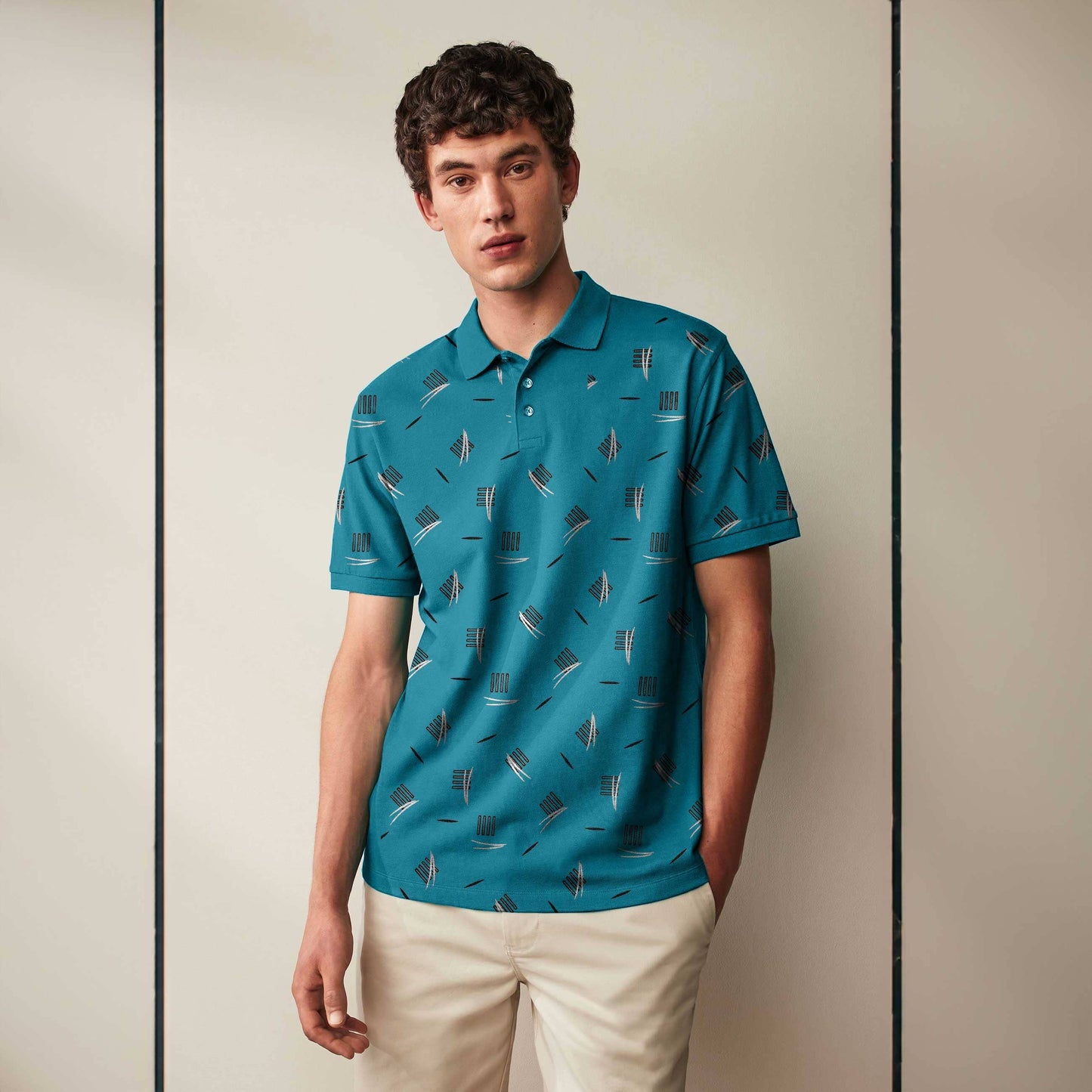 A&H Men's Printed Design Classic Polo Shirt Men's Polo Shirt SZK Teal S 