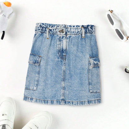 Cut Label Girl's Toulon Denim Skirt Girl's Skirt HAS Apparel Sky 4-5 Years 