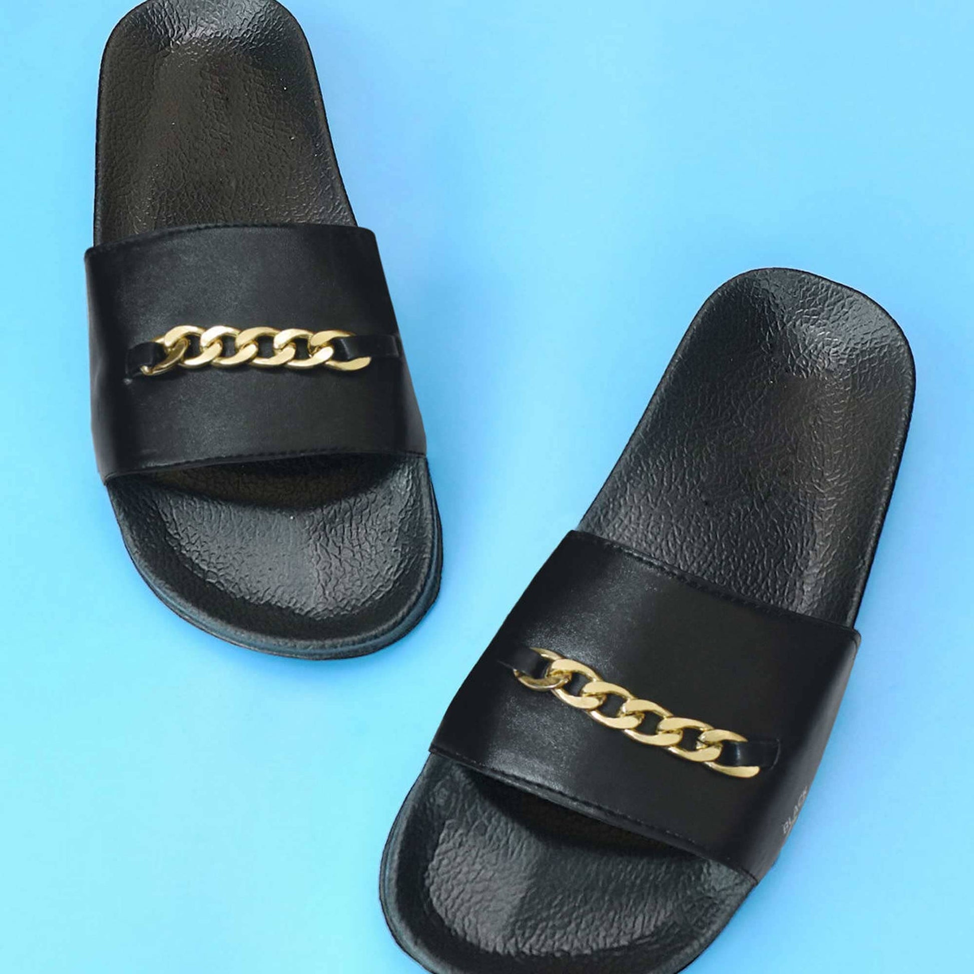 Black Camel Men's Chain Embellished Soft Slides Men's Shoes Hamza Traders Black EUR 39 