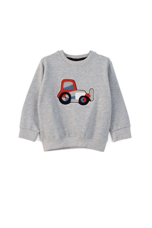 Tiny Teen Kid's Tractor Applique Fleece Sweat Shirt Kid's Sweat Shirt Salman Rahim Heather Grey 6-9 Months 