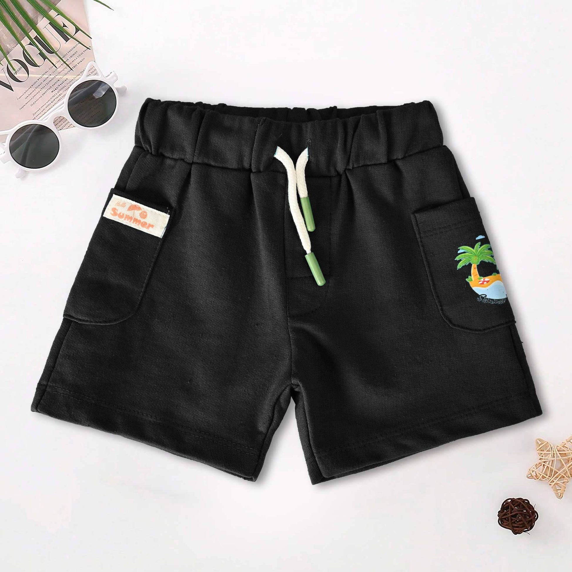 Baby Club Kid's Hello Summer Printed Terry Shorts Kid's Shorts SNR Black 6-9 Months 