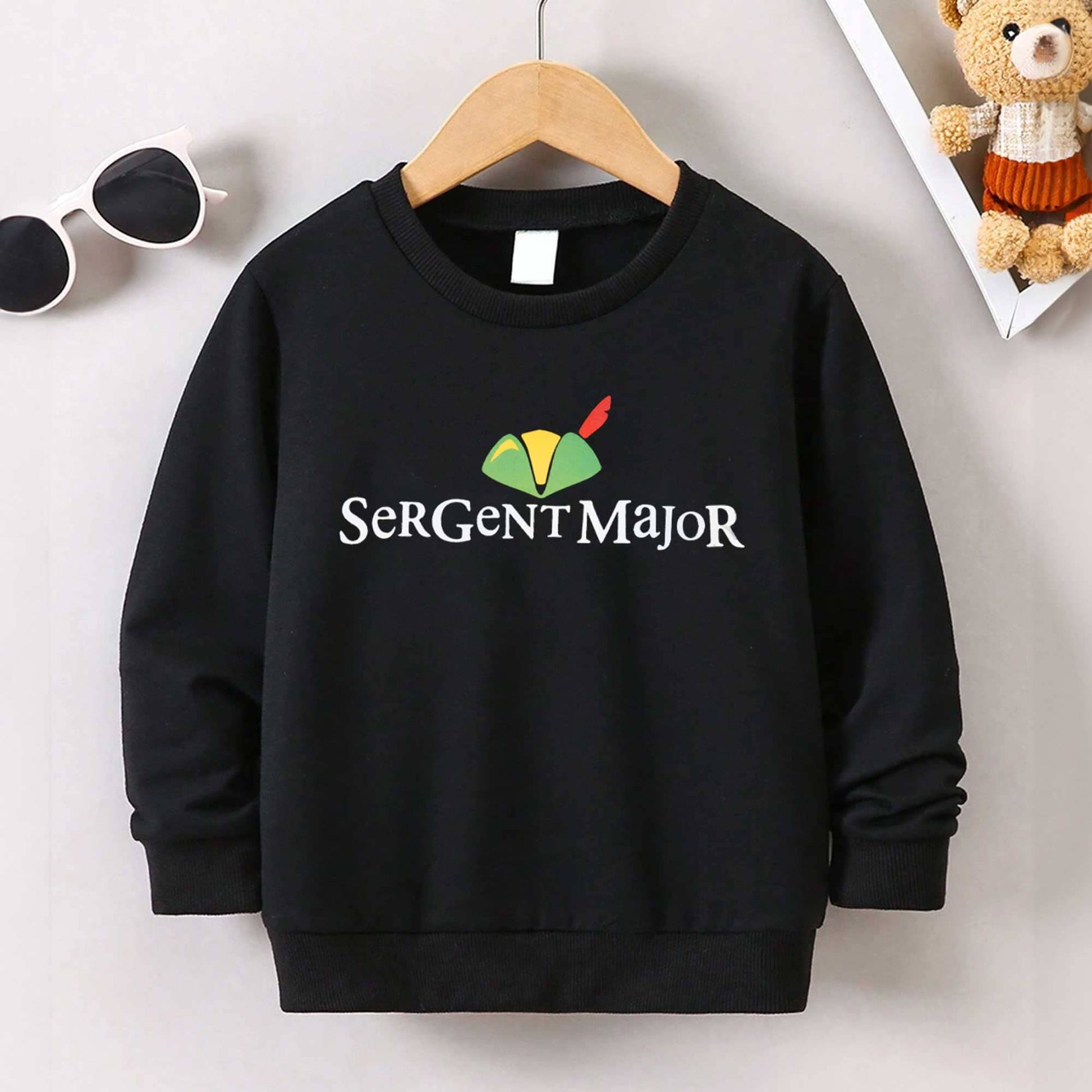 Rabbit Skins Boy's Sergent Major Printed Fleece Sweat Shirt Kid's Sweat Shirt SNR Black 2 Years 