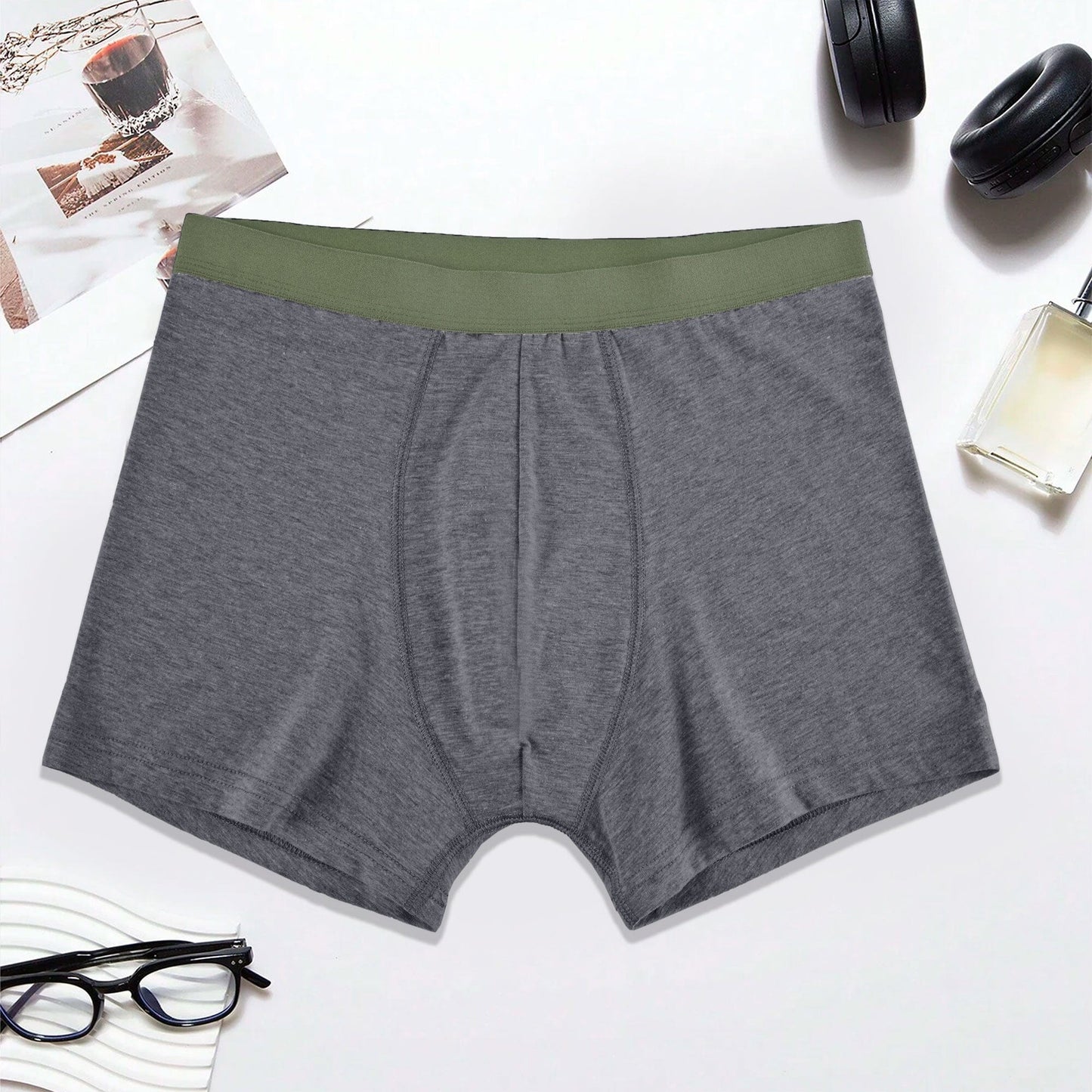 Eternity Men's Breathable Classic Boxer Brief Men's Underwear ETY Grey & Olive S 