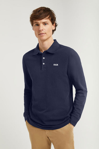 Men's Kick Embroidered Long Sleeve Minor Fault Polo Shirt Minor Fault Ibrahim Traders ( SALE BASIS ) Navy S 