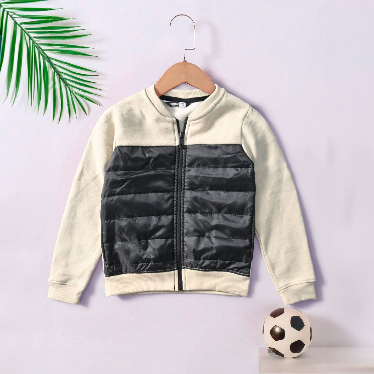 Pepco Boy's Contrast Design Bomber Jacket Boy's Jacket SZK Beige & Black 2-3 Years 