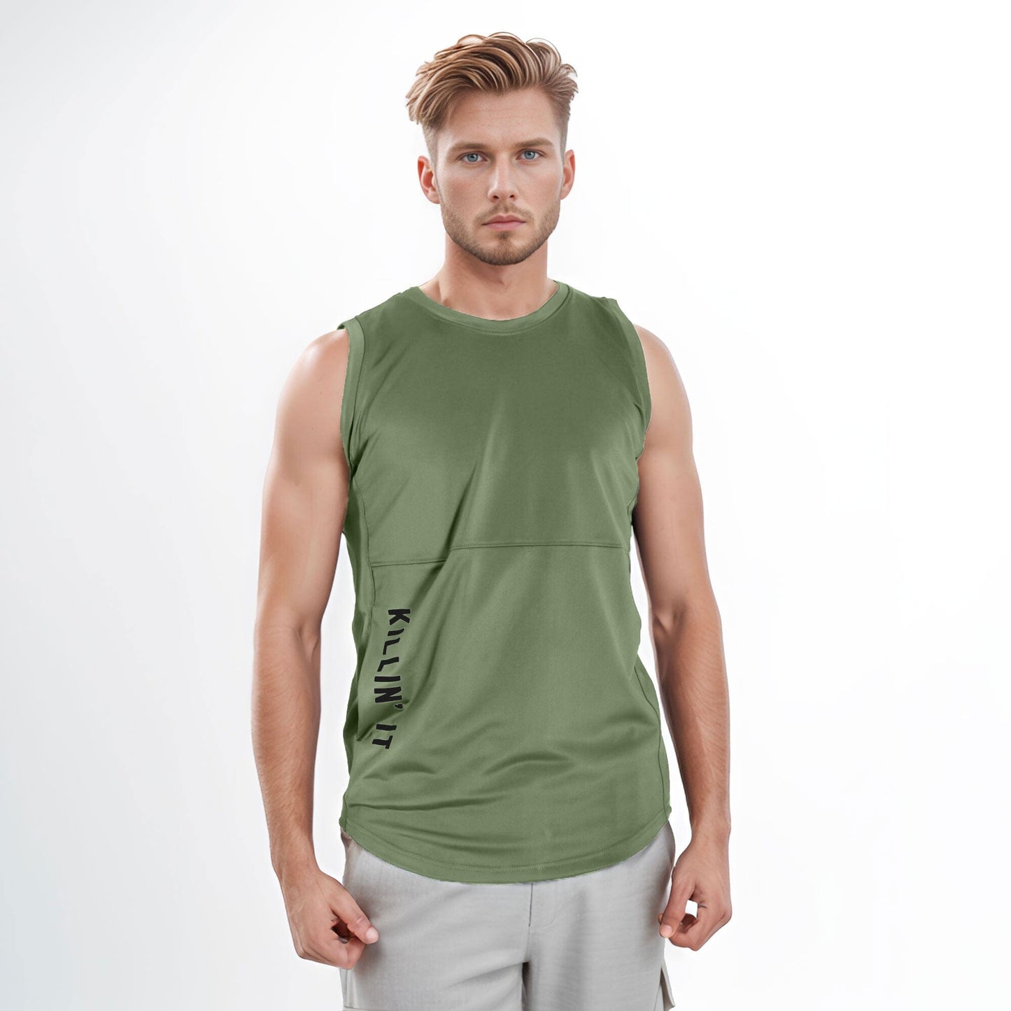 Polo Athletica Men's Side Pocket & Curved Hem Activewear Tank Top Men's Activewear Vest Polo Republica Olive S 