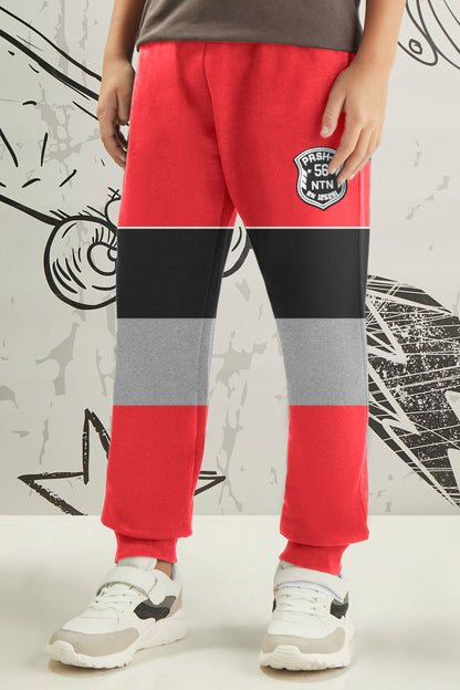 Parish Nation Boy's Contrast Panel Minor Fault Jogger Pants Kid's Jogger Pant Minhas Garments Red & Black 2T 