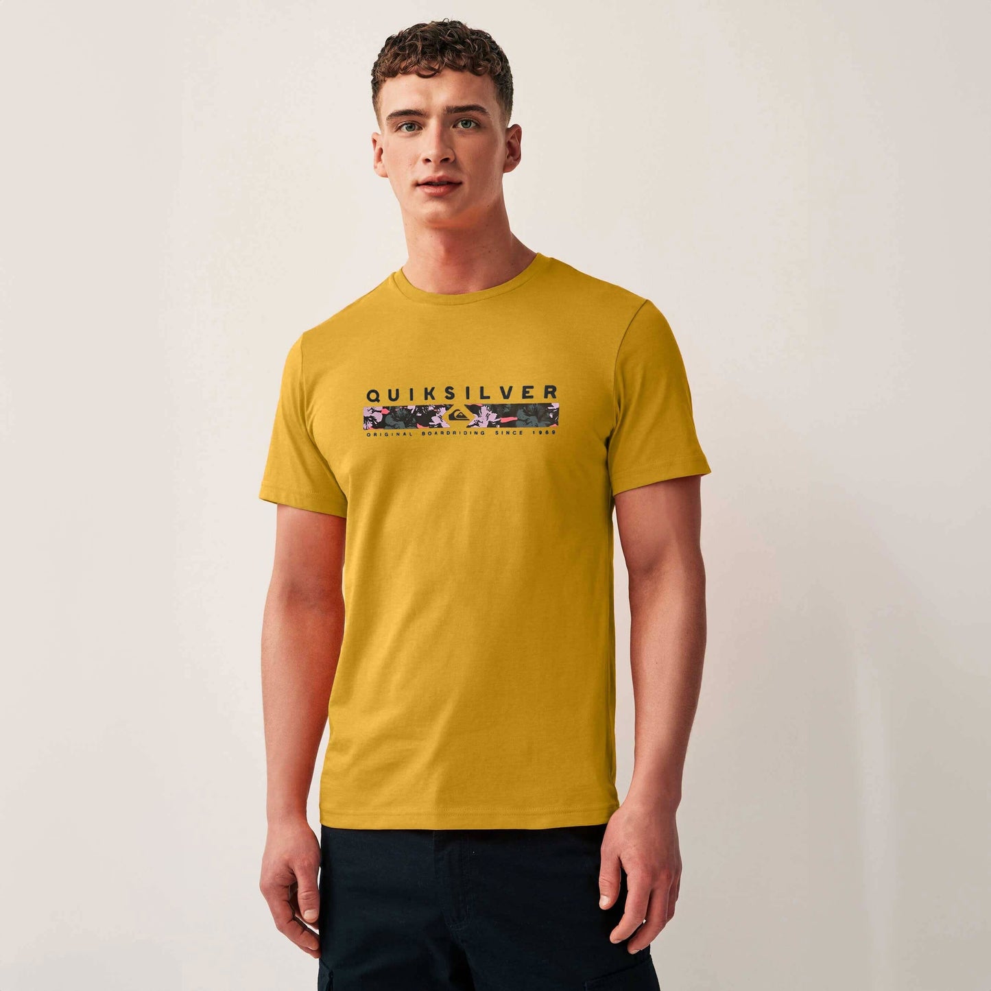 Men's Quik Silver Printed Crew Neck Tee Shirt Men's Tee Shirt SZK Mustard S 