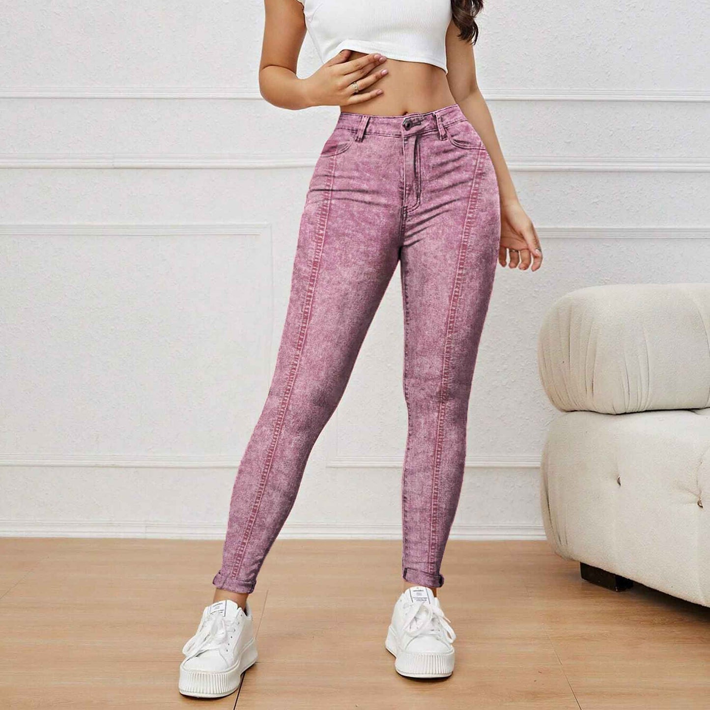 Women's Chic Acid Washed Skinny Denim Pants Women's Denim Haseeb Apparel 