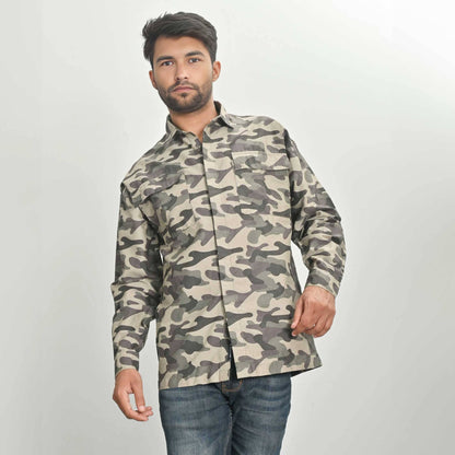 Men's Camo Printed Chest Pocket Design Long Sleeves Casual Shirt Men's Casual Shirt HAS Apparel Camouflage Green S 