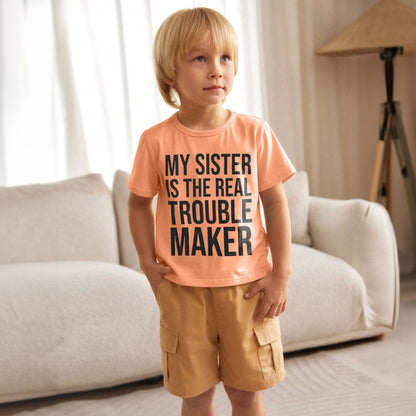 Le Printemps Boy's Trouble Maker Printed Tee Shirt Boy's Tee Shirt Athar Traders Peach XS(4 Years) 