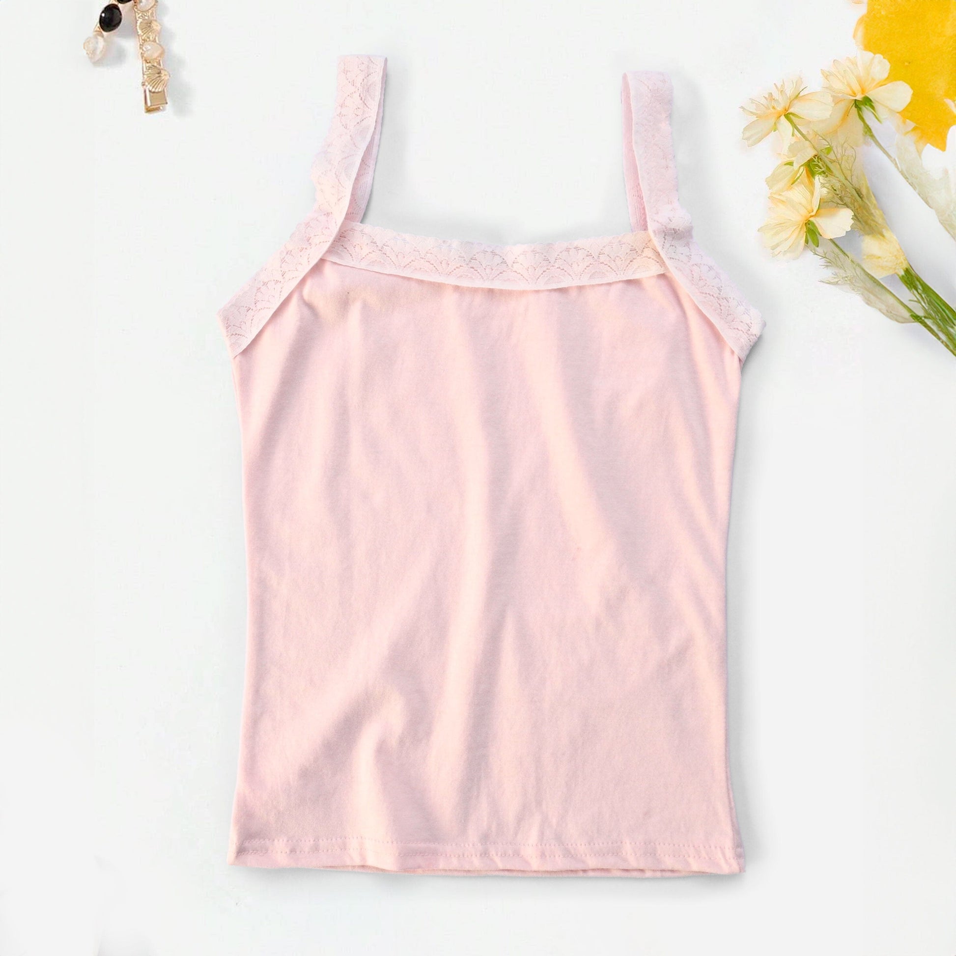 Girl's Classic Comfortable Lace Straps Camisole Girl's Casual Top HMG Pink 5-6 Years 