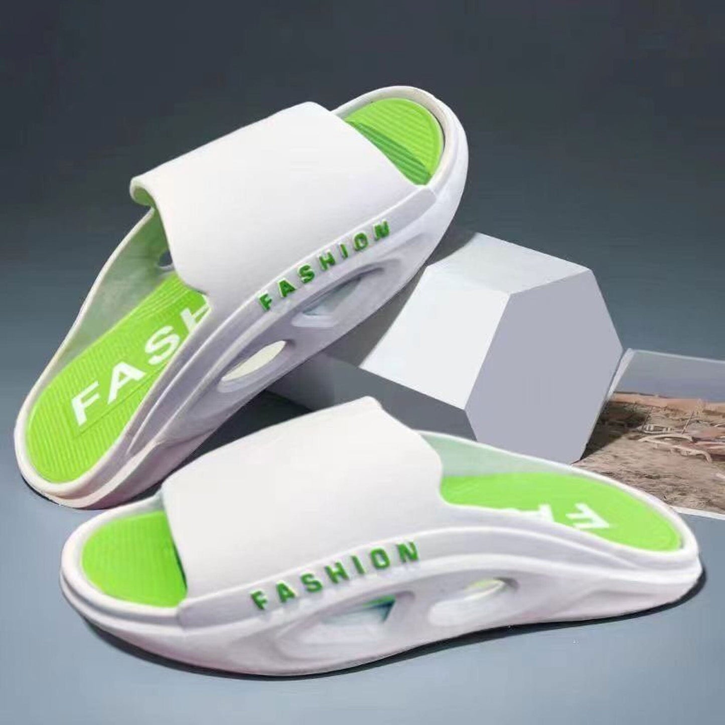 Men's Summer Hot Leisure Trendy Slippers Men's Shoes Sunshine China White & Green EUR 36-37 