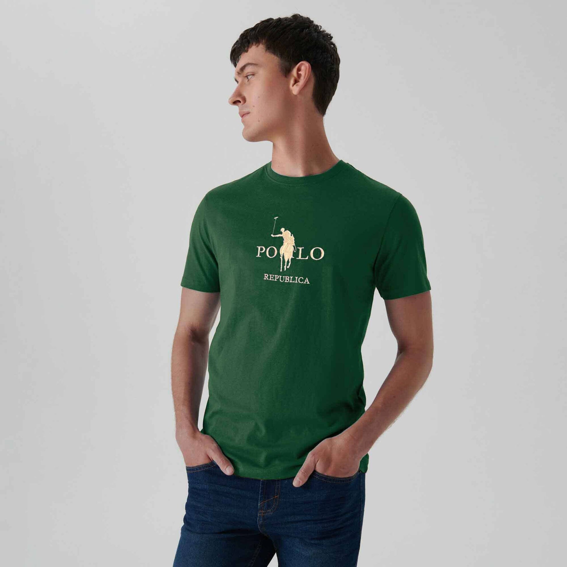 Polo Republica Men's Logo Embroidered Crew Neck Tee Shirt Men's Tee Shirt Polo Republica Bottle Green S 