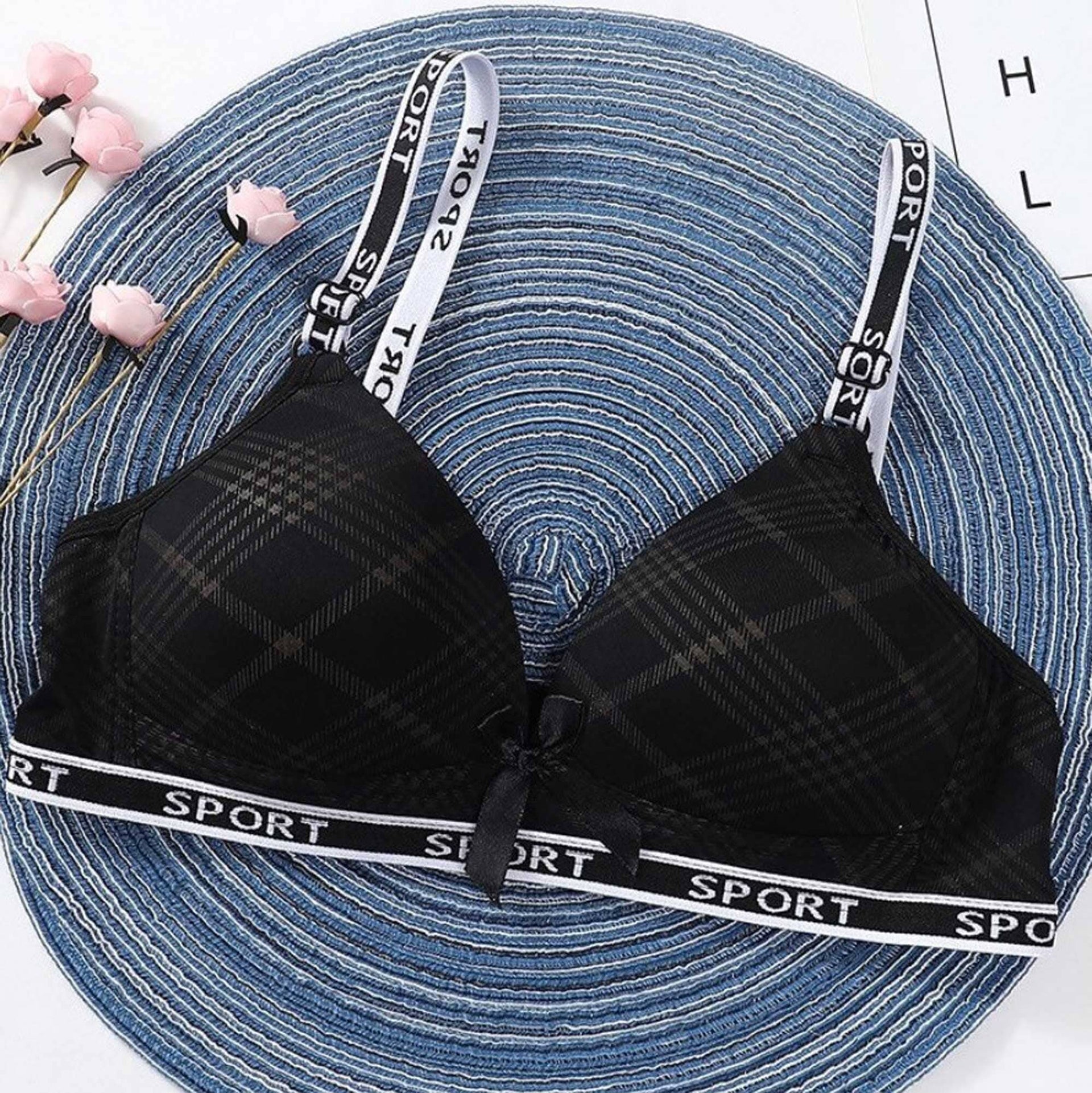 Women's Plaid Design Stretched Padded Bra