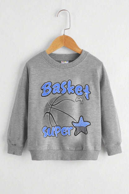 Dudy Kid's Basket Ball Printed Fleece Sweatshirt Kid's Sweat Shirt SZK PAKISTAN (Sale Basis) Grey 2-3 Years 