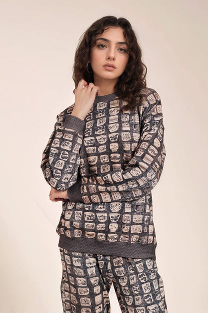 East West Women's Pottery Texture Digital Printed Terry Co-Ord Set Women's Co Ord Set East West 