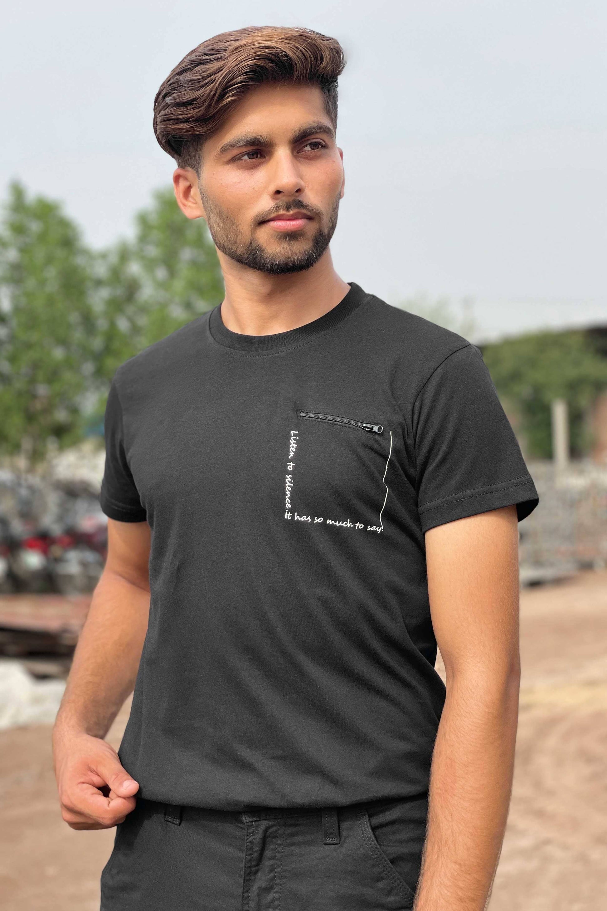 Polo Republica Men's Rumi Quote Printed Mock Zipper Pocket Tee Shirt Men's Tee Shirt Polo Republica 