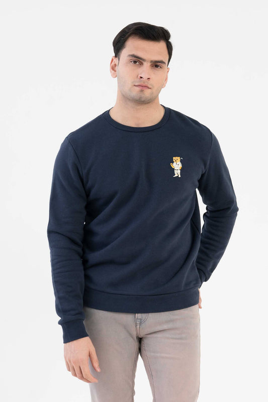 Tuman Men's Bear Embroidered Fleece Sweat Shirt Men's Sweat Shirt Polo Republica Navy S 