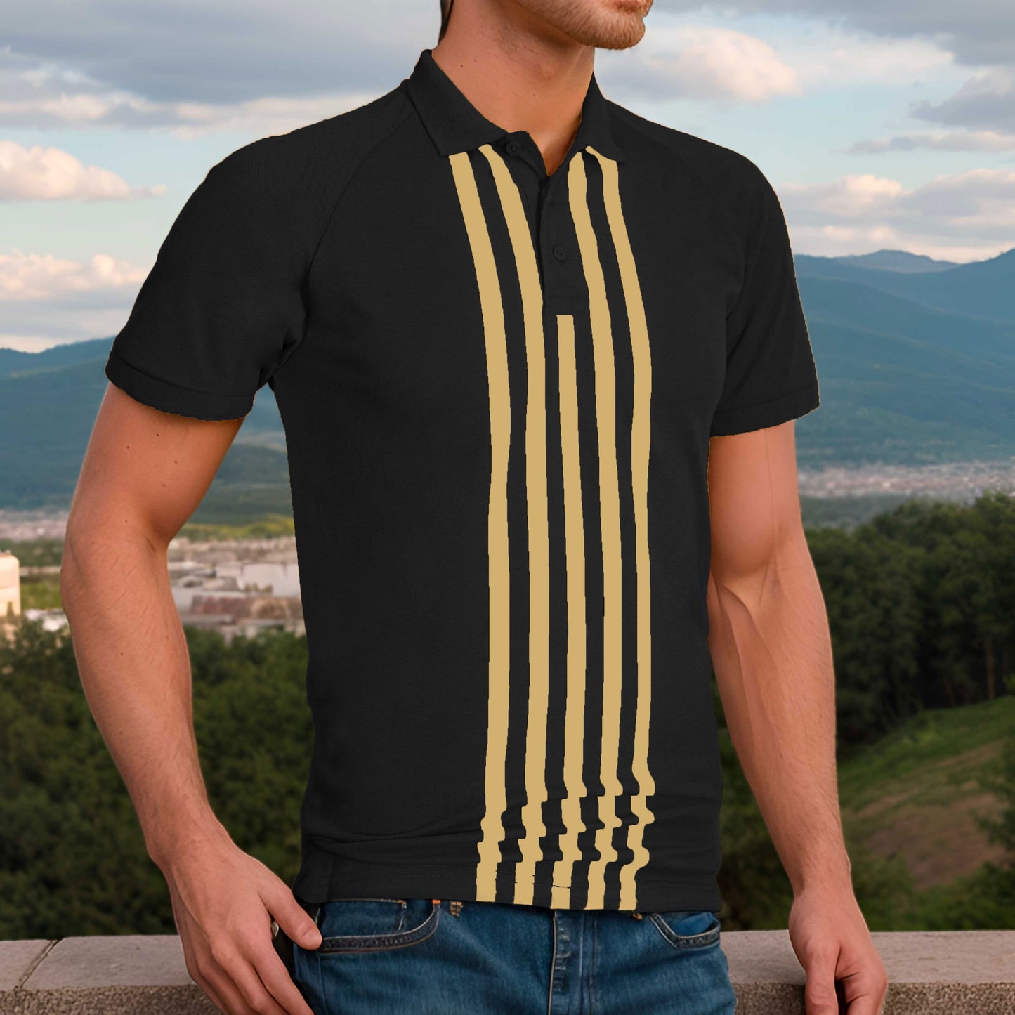 Max 21 Men's Five Stripes Printed Polo Shirt Men's Polo Shirt SZK Black S 